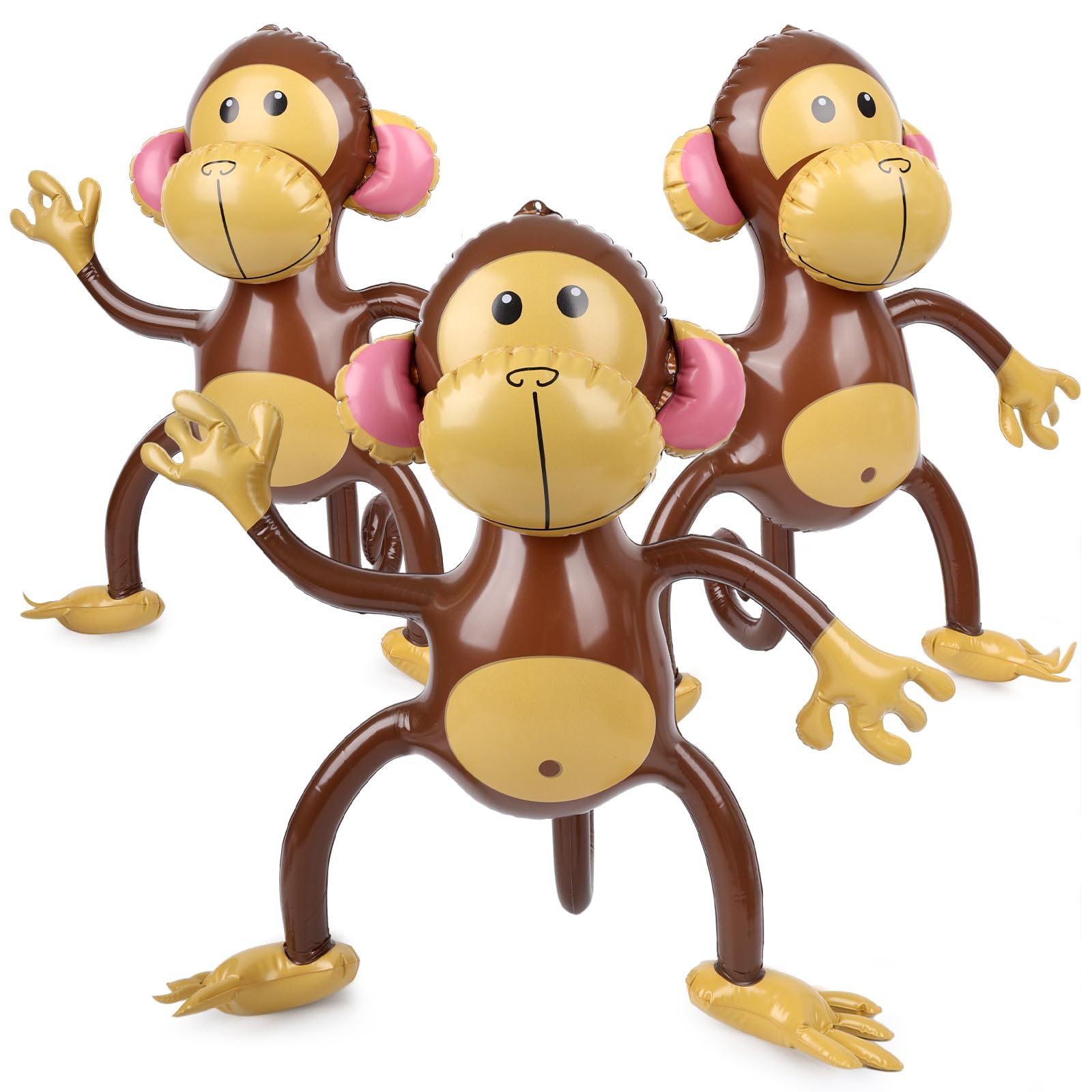 FUTUREPLUSX 3 PCS Inflatable Monkeys, Jungle Animal Balloons Jungle Themed Birthday Party Decorations Baby Shower Party Supplies