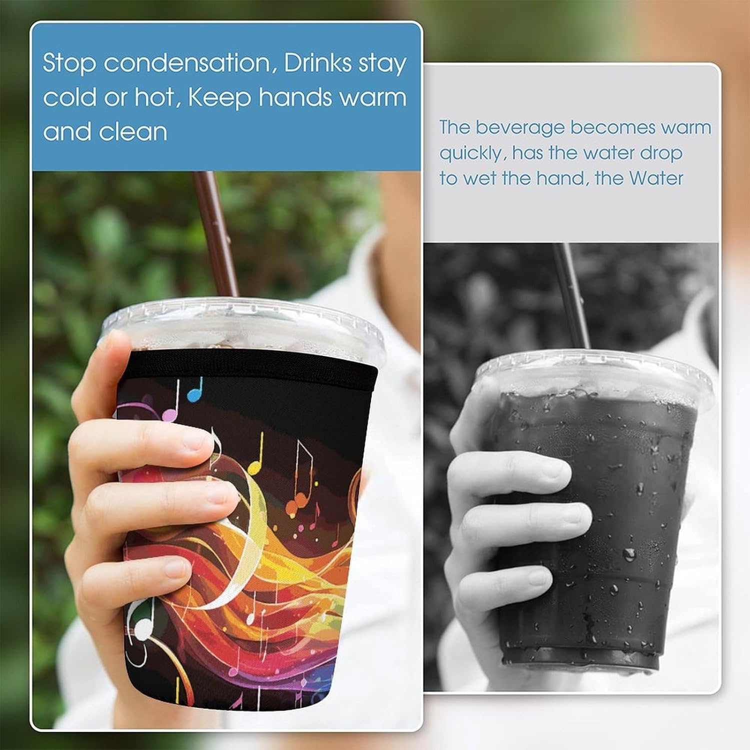 3 Pack Neoprene Cup Sleeves, Stretchy Reusable Drink Cup Cover Universal
