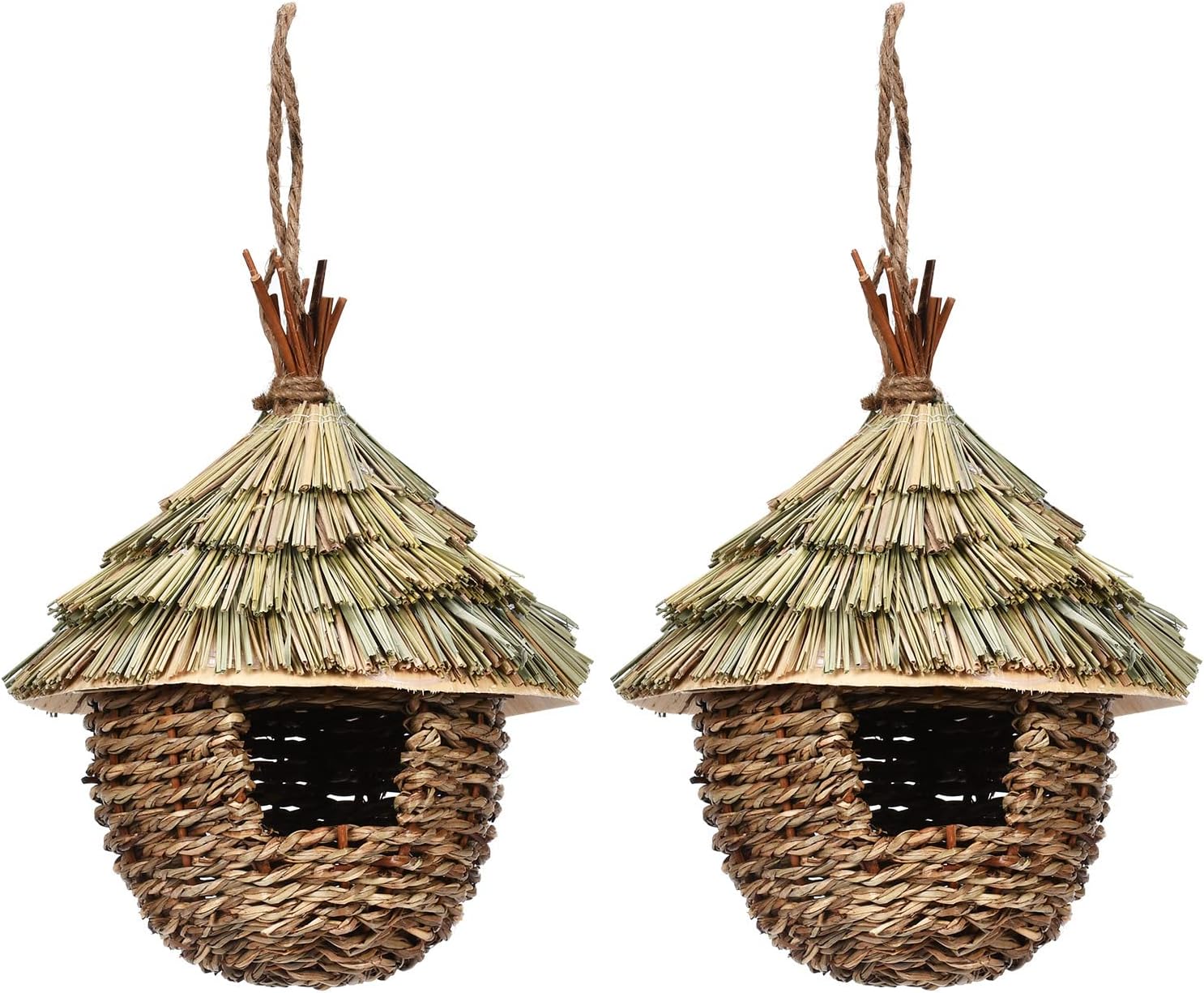 ASY Casa de colibrí tejida a mano, nido de paja, nido colgado de césped, casa de pájaros, pequeño colgante para jardín, patio, césped, oficina, hogar, ventana, decoración de interiores al aire libre