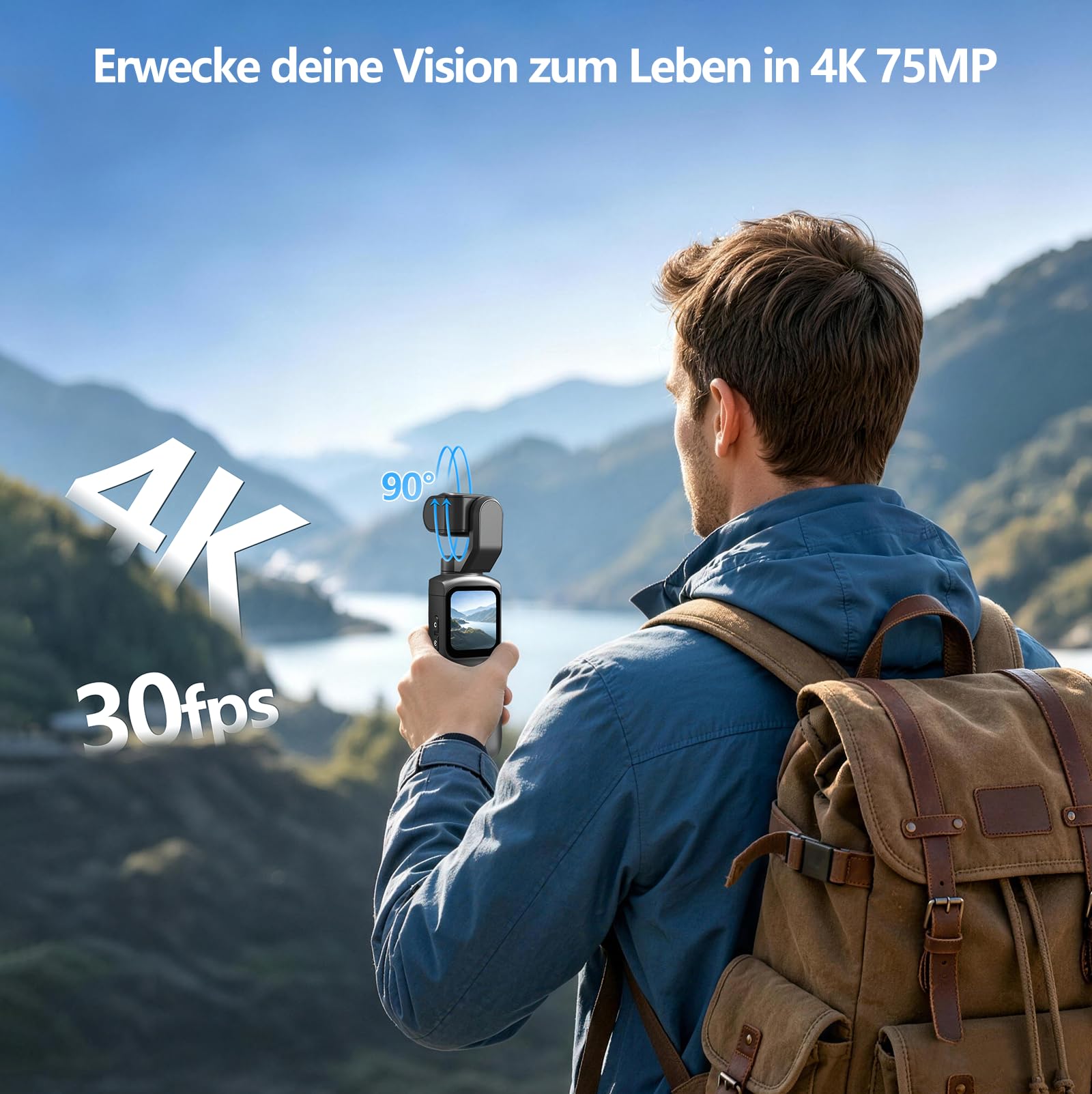 Vlog Kamera 4K, WLAN 75MP Vlogging Kamera, 1.72'' Touchscreen, schnelles Scharfstellen, Gesichtsverfolgung, Kleine Videokamera für Reisen, Outdoor Sport, mit Tripod, 16GB Karte, 2400mAh Akku