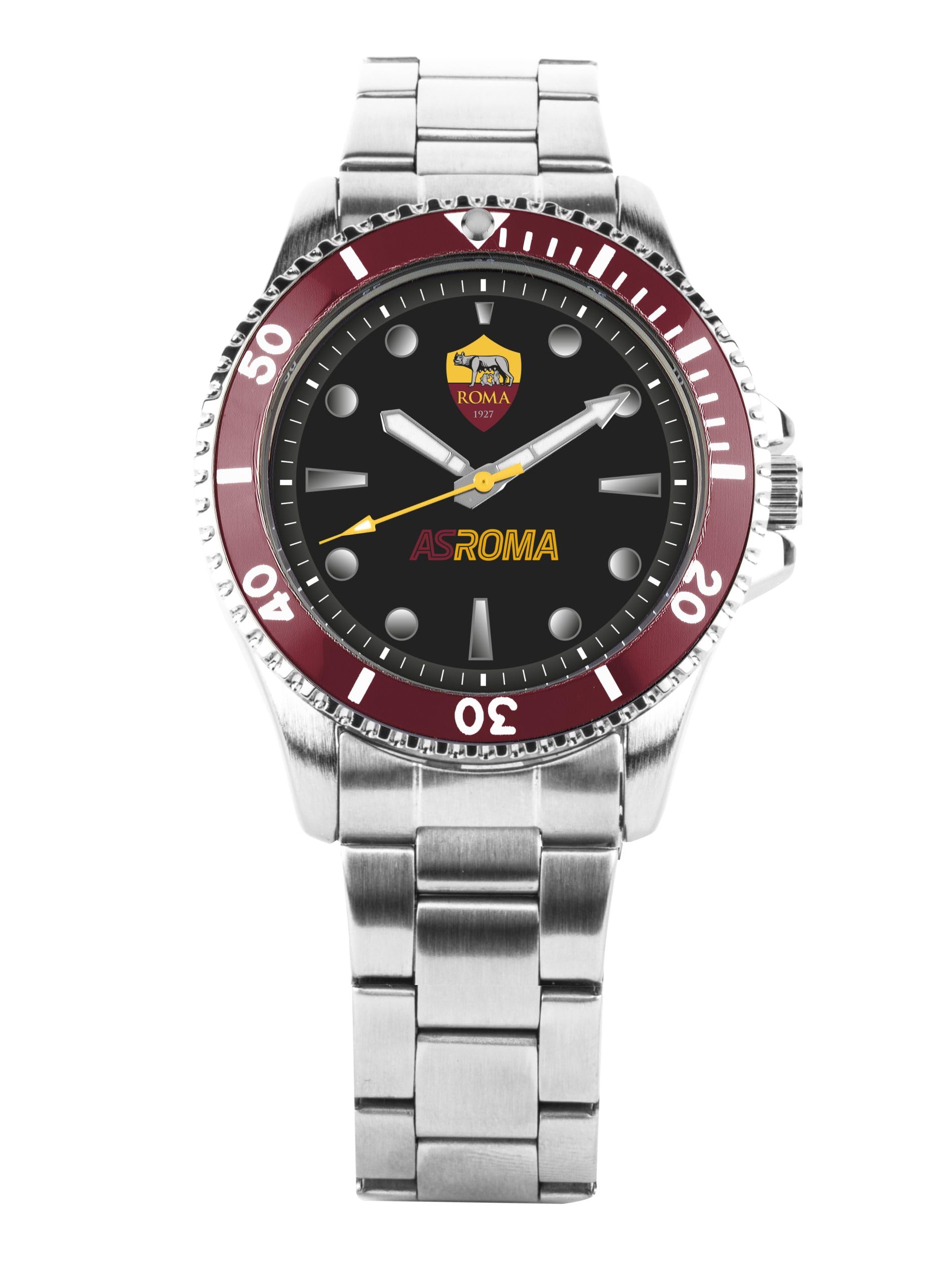 PRESTIGE & DELUXE Orologio da polso uomo Lowell Roma Gent Bracc Cinturino Acciaio inossidabile - Quadrante 41 mm in confezione ufficiale Roma + portachiave calcio