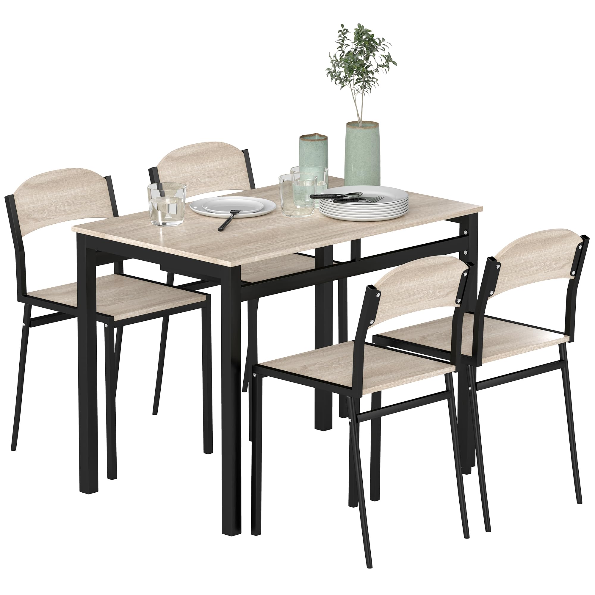 HOMCOM Ensemble Table à Manger 5 Pièces avec 4 Chaises Chêne Noir