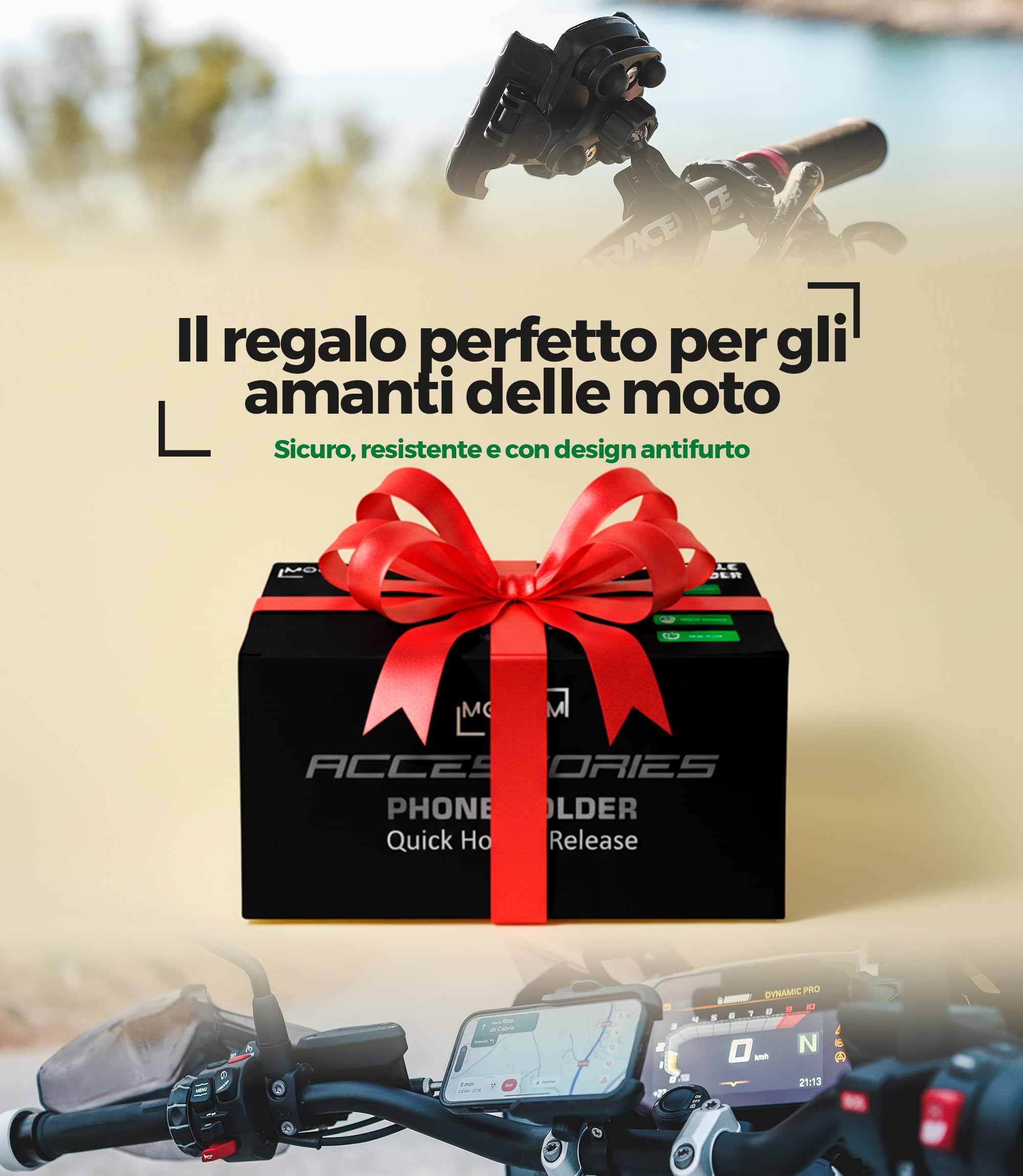 Porta Cellulare Moto Antivibrazione Alluminio CNC Doppio Fissaggio Manubrio 22-32 mm Specchietto 12-14 mm Sgancio Rapido Design Aperto Compatibile Scooter Bici Monopattino Elettrico Rotazione 360°