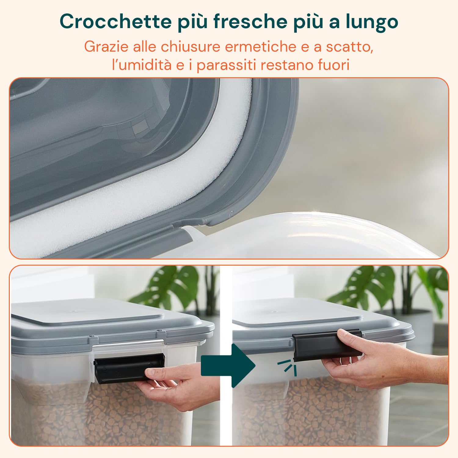 Avilia Contenitore Crocchette Cane e Gatto 18L circa 7-8kg - Porta Cibo Secco Ermetico con Ruote Rimovibili - Secchio Salvaspazio Anti-Umidità e Anti-Odore - Include Paletta Dosatrice - Trasparente