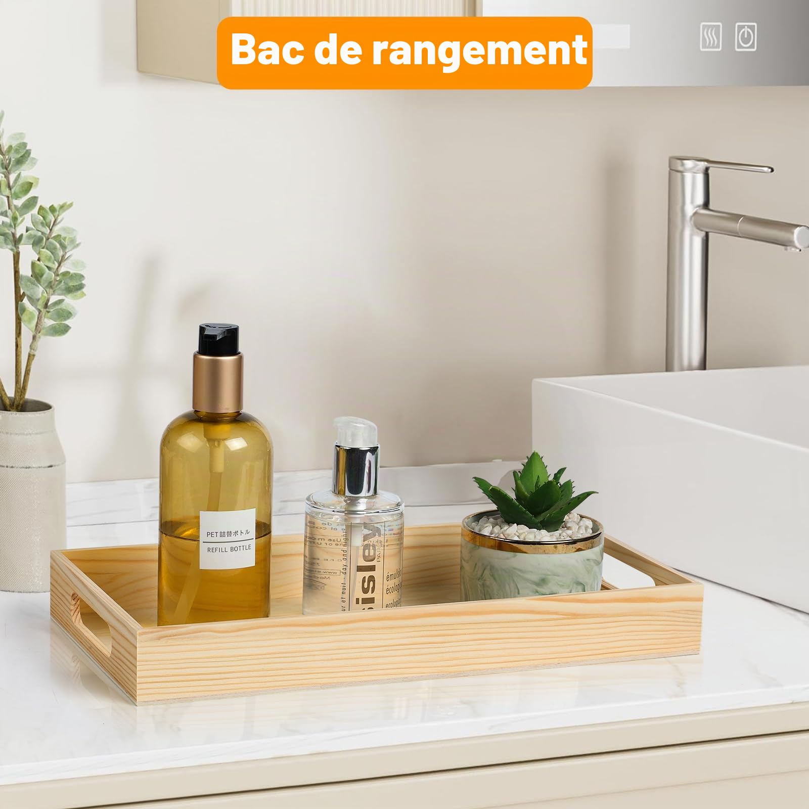 Plateaux de service en bois brut avec poignée – 7 plateaux imbriqués pour le petit déjeuner des enfants, collations Montessori, décoration, cuisine et fêtes