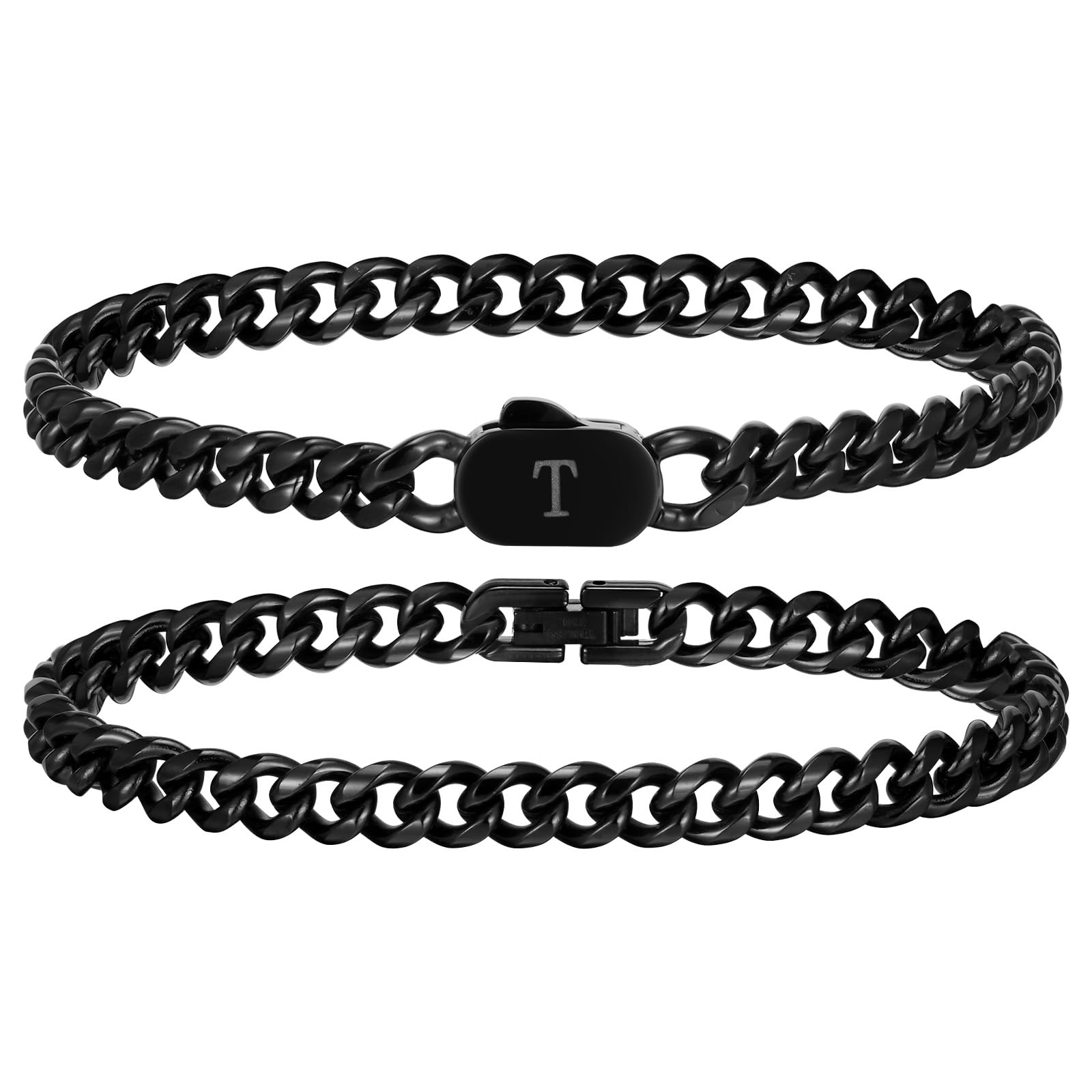 Hisatan Initial Bracelets for Men, 2 Pcs A-Z Letter Bracelet Silver Mens Bracelet with Initial, Stainless Steel Stylish Non Tarnish Cuban Link Bracelet for Men Jewelry Gifts