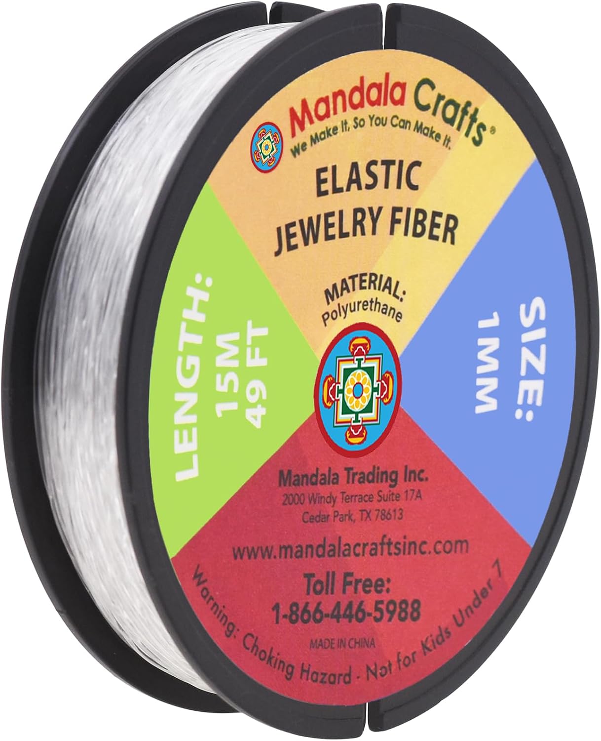 Mandala Crafts Very Strong 1mm Elastic String for Jewelry Making - 49 FT Heavy Duty Round Stretchy Clear String Jewelry Fiber Elastic Cord Spool for Decorative Threading Applications