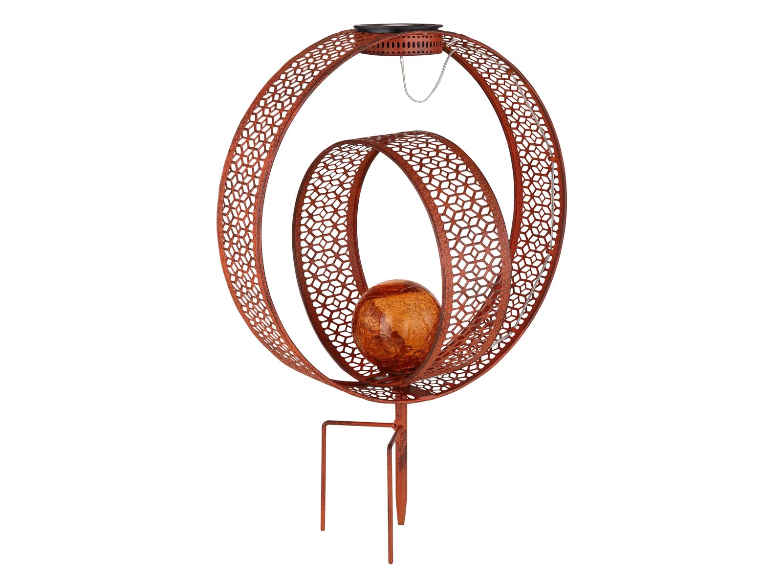 Set di 2 luci solari con punzonature decorative effetto ruggine e sfera di vetro, altezza 42 cm