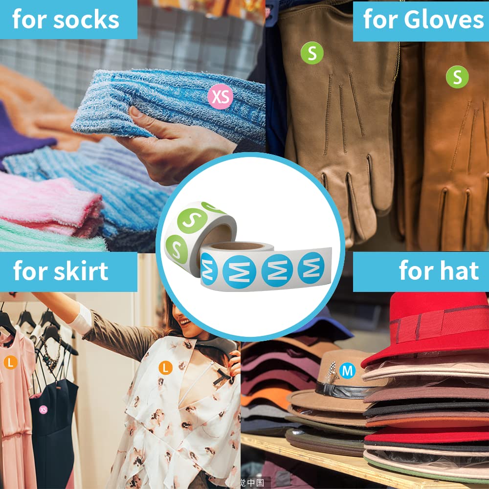 Etiquetas Adhesivas Redondas De Tallas Para Ropa - 8 Rollos, 4000 Stickers, XS A XXL, Ideales Para Tiendas Y Organización Personal