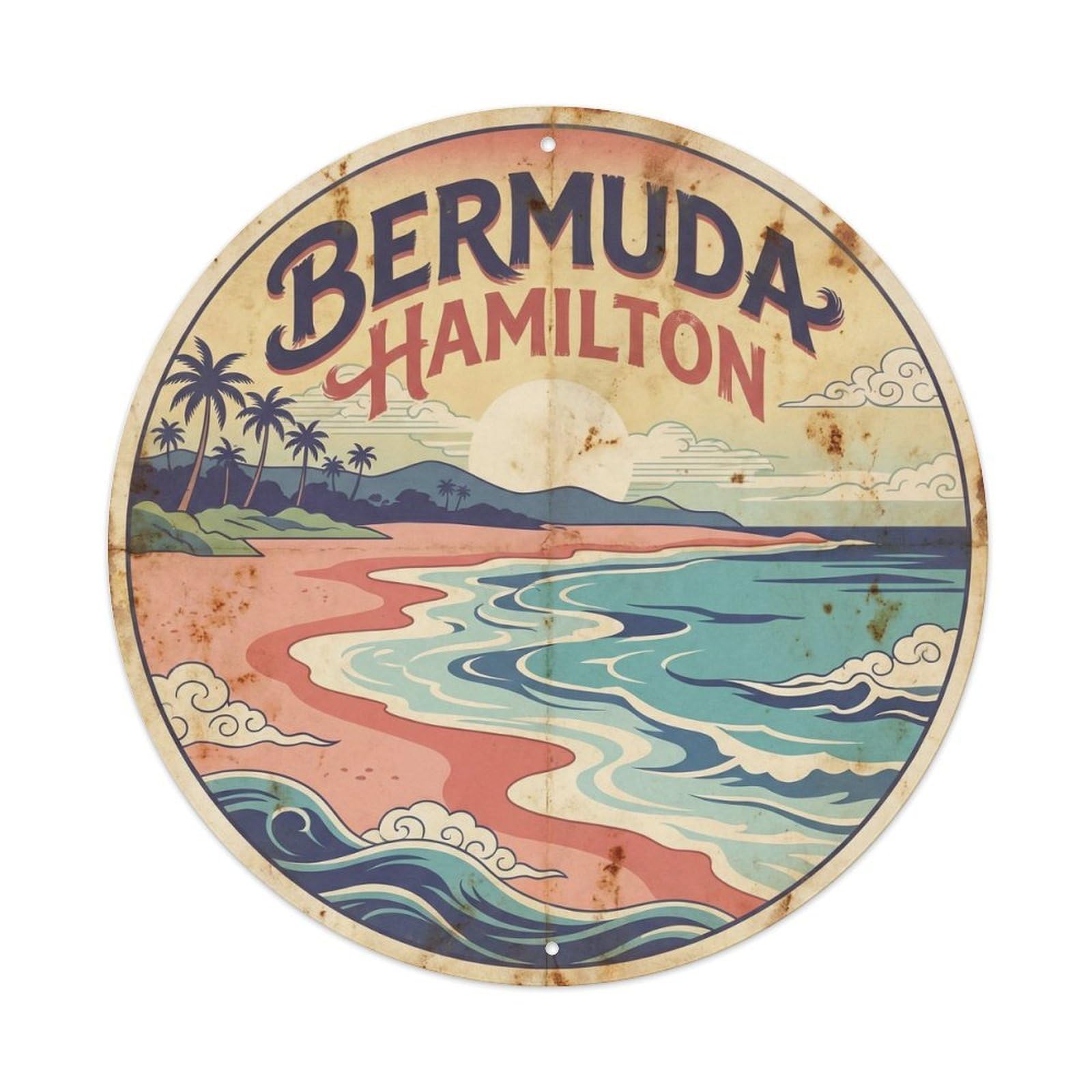 Bermuda Hamilton Caribbean Island Ink Illustration Metal Tin Sign