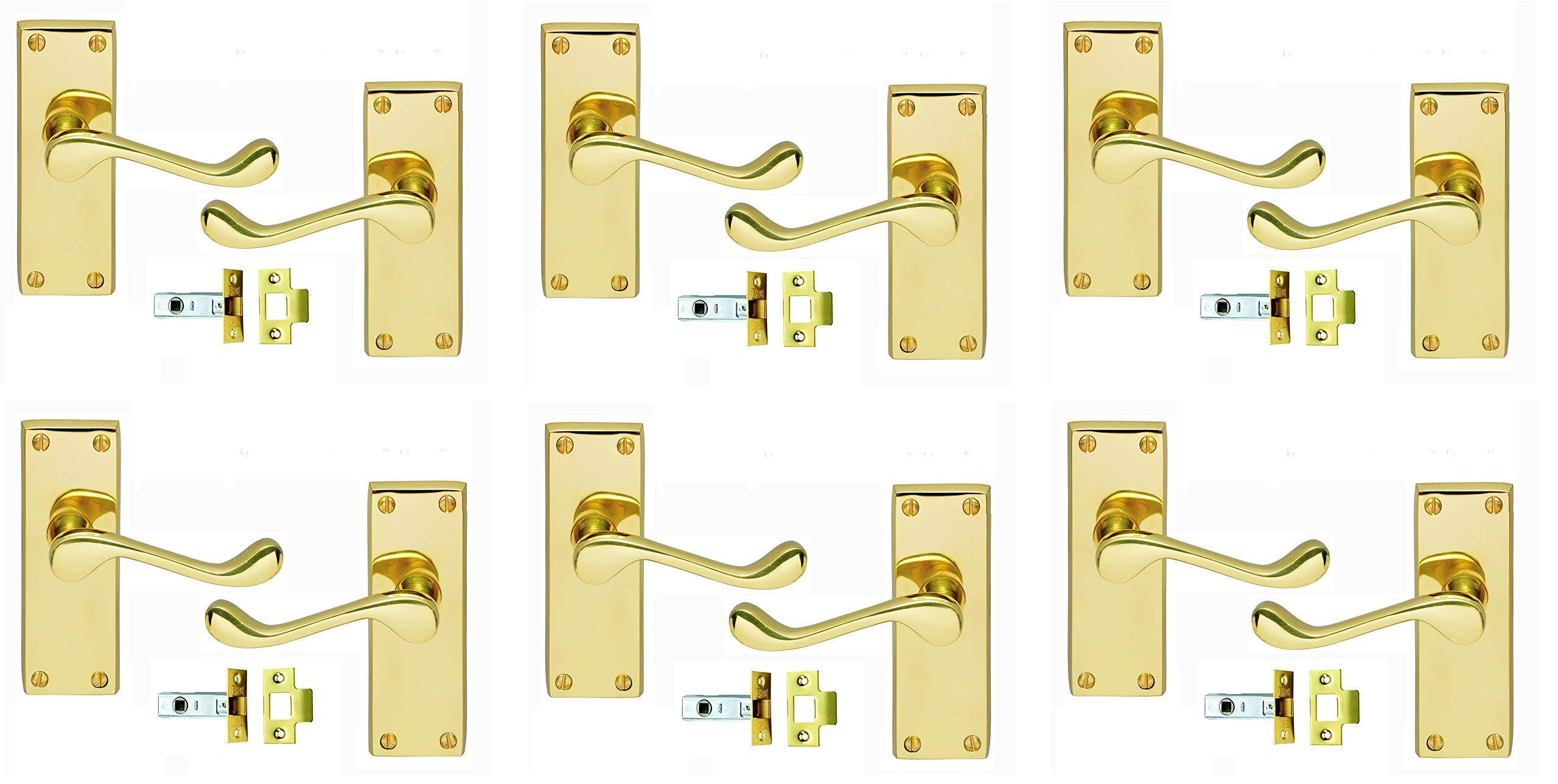 Golden Grace Polished Brass Victorian Scroll Door Handle And Latch Set 120Mm Back Plate (6)