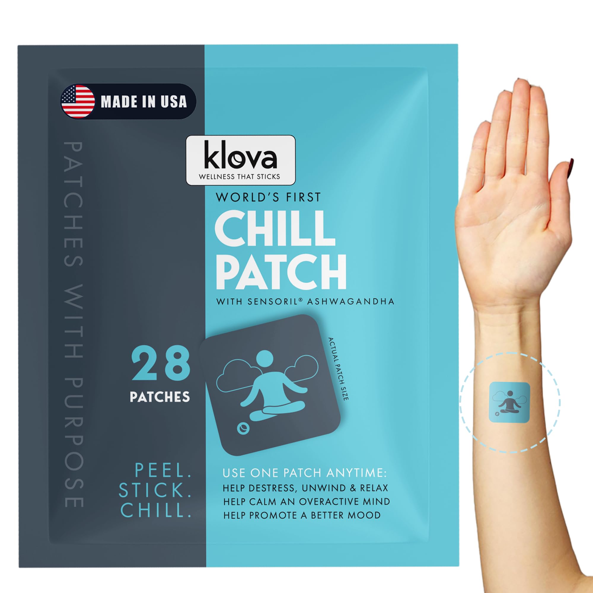 Klova Chill Patches with Sensoril Ashwagandha Rhodiola Passion Flower