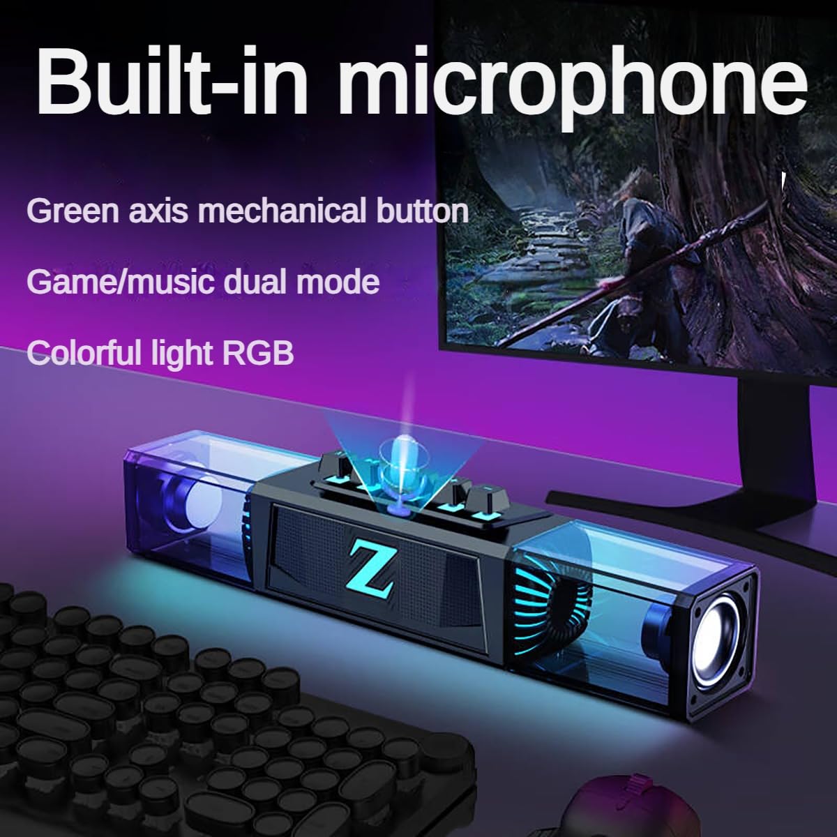 Computer Gaming Bluetooth Speaker, RGB Light, Key Bass, TF Card Port, 3.5mm Input