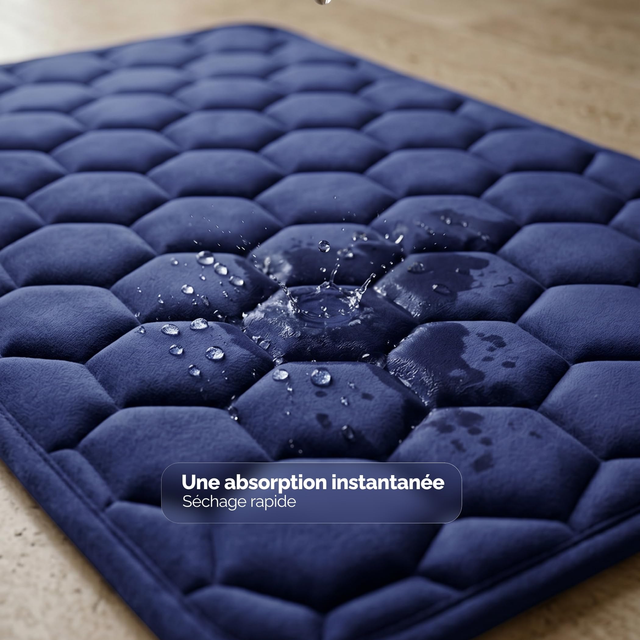 ALBERE Tapis de Bain Haut de Gamme en Mousse à Mémoire de Forme 2 cm, Antidérapant SBR, Ultra Absorbant, Doux et Moelleux, Séchage Rapide, 50x80 cm, Bleu Marin