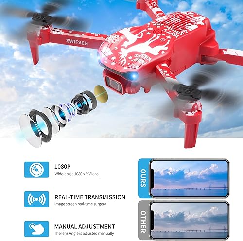 Miniatura 2 de Swifsen Mini dron con cámara para adultos, 2 cámaras 1080P HD FPV, juguetes de control remoto de retorno automático, retención de altitud,