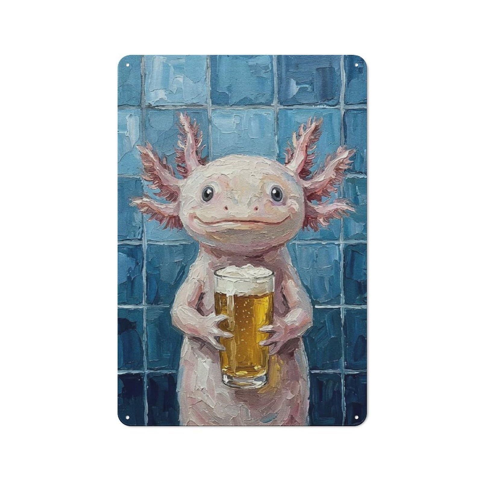 Junmoney Style-21 Country Style Kitchen Metal Sign 30X20cm Featuring Axolotl With Beer Painting, Diner Style Decor For Kitchen, Cafe, Pantry Or Dining Room