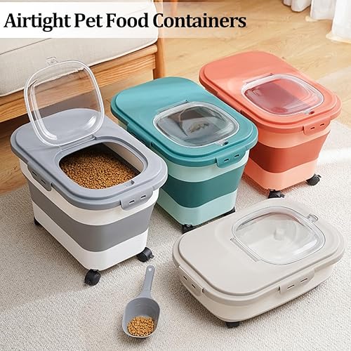 Miniatura 3 de Contenedor de almacenamiento de alimentos para perros de 18 libras con rueda rodante, contenedor plegable de comida para perros con cuenco de