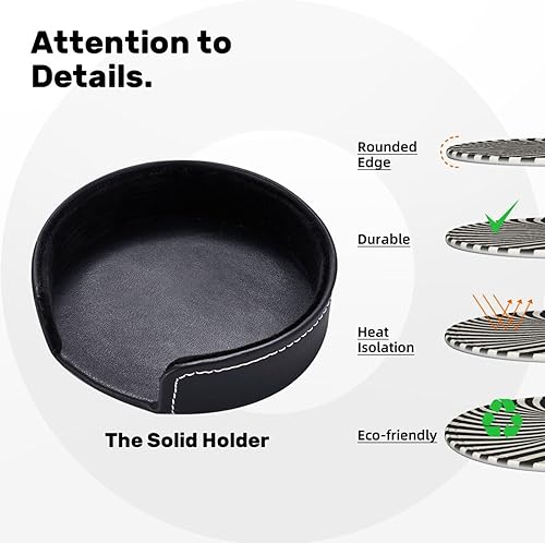 Miniatura 9 de Drink Coasters Set of 6, Optical Illusion Printed PU Leather Round Coaster with Holder for Outdoor, Office, Bar, Funny Heat-Resistant Home Desk Decor