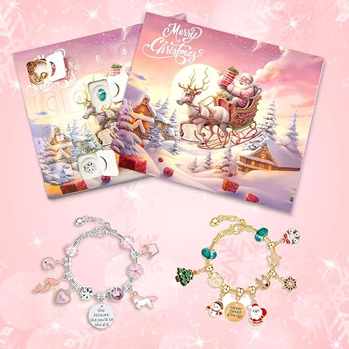 Miniatura 5 de Calendario de Adviento de Navidad 2023, bricolaje con 2 pulseras creativas de moda, 22 adornos de dije, caja ciega de cuenta regresiva, regalos