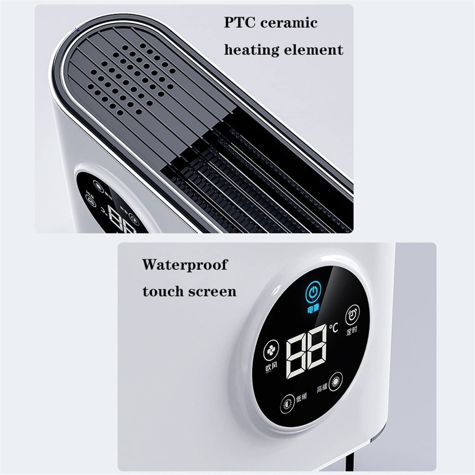 calefactor portátil Calentador de cerámica, calentador de baño montado en la pared con pantalla táctil y barra de toalla retráctil, calefacción rápida de 2200 W, 3 modos, temporizador de 2 h, protecci