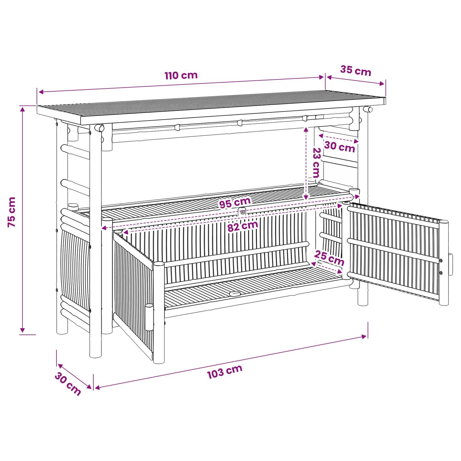 vidaXL Mesa Consola con Estante Natural 110 x 35 x 75 cm Bambú, Mesa de Entrada Moderna, Mueble de bambú para almacenar, Piezas de Acento en decoración contemporánea