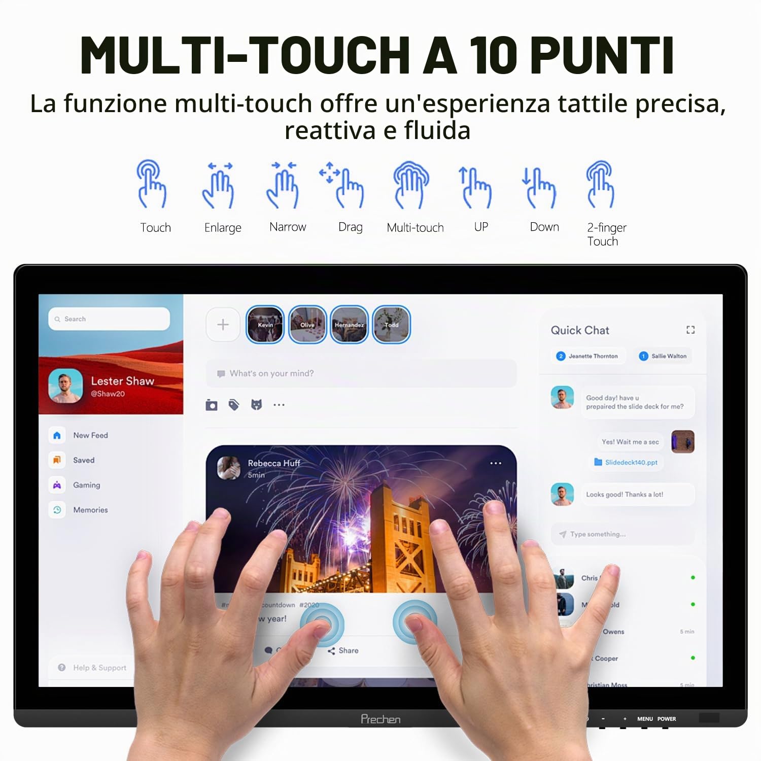 23,8 Pollici Monitor PC Touchscreen, IPS FHD 1080P con HDMI, VGA e USB | Schermo con Altoparlanti Integrati, 75Hz, VESA, Monitor Touch per Gaming e Ufficio