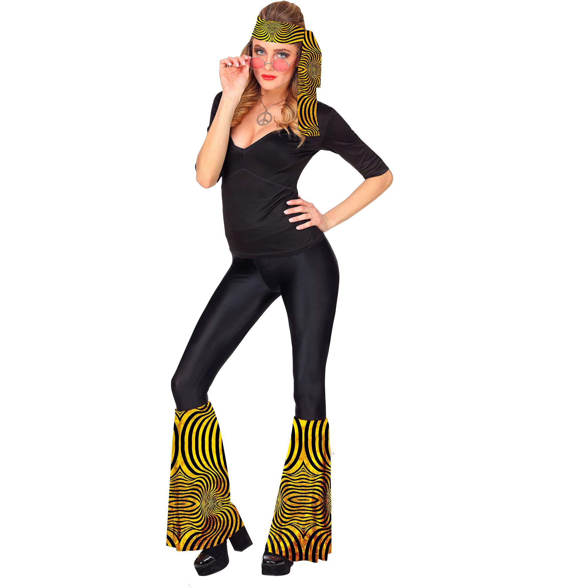 Widmann Milano Party Fashion Hippie-Set (60er/70er) – Stirnband & Beinstulpen, Gold mit Streifen