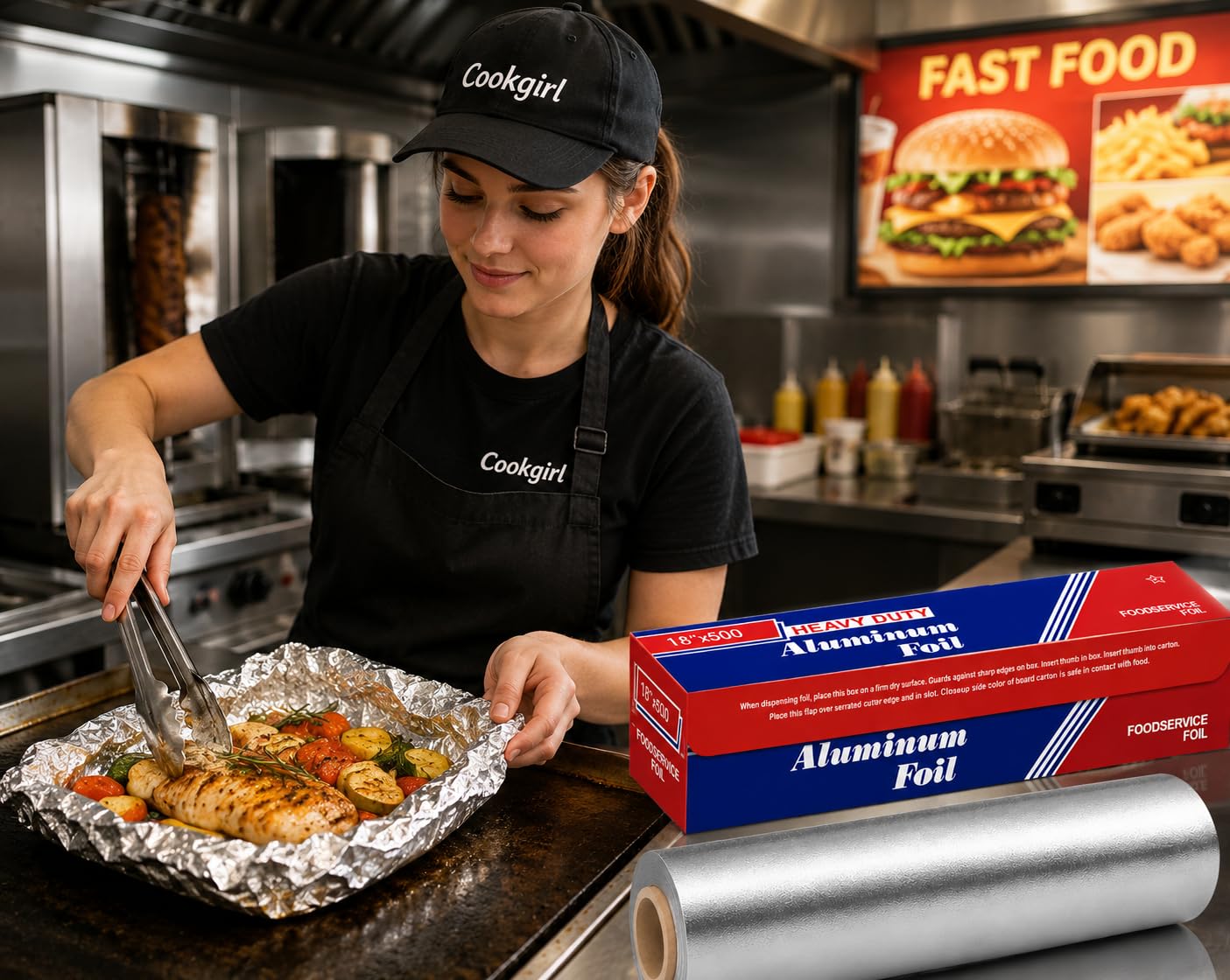 Papel de aluminio resistente, 18 pulgadas x 500 pies, grado industrial comercial, servicio de alimentos, envoltorio, grueso a granel, rollo muy resistente, 1-Paquete De