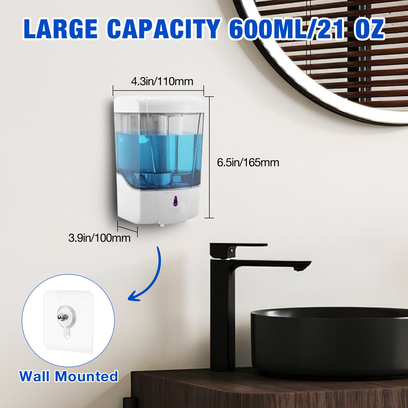Automatischer Seifenspender, berührungslos, 600 ml, kommerzieller Handseifenspender, Wandmontage, Händedesinfektionsmittelspender für Badezimmer, Büros, Zuhause, Küche, Hotel, Weiß, 4 Stück