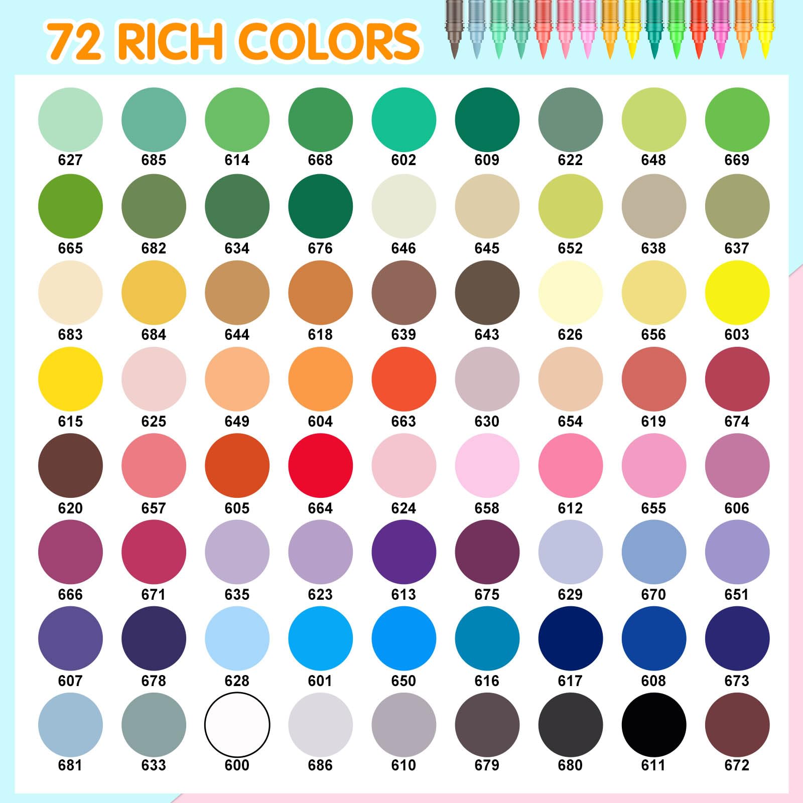Efimeso 72 Couleurs Feutre Acrylique, Marqueur Peinture Acrylique à Pinceau à Base D'eau, Acrylic Paint Marker pour Roche, Toile, Bois, Pierre, Céramique, Verre, Tissu