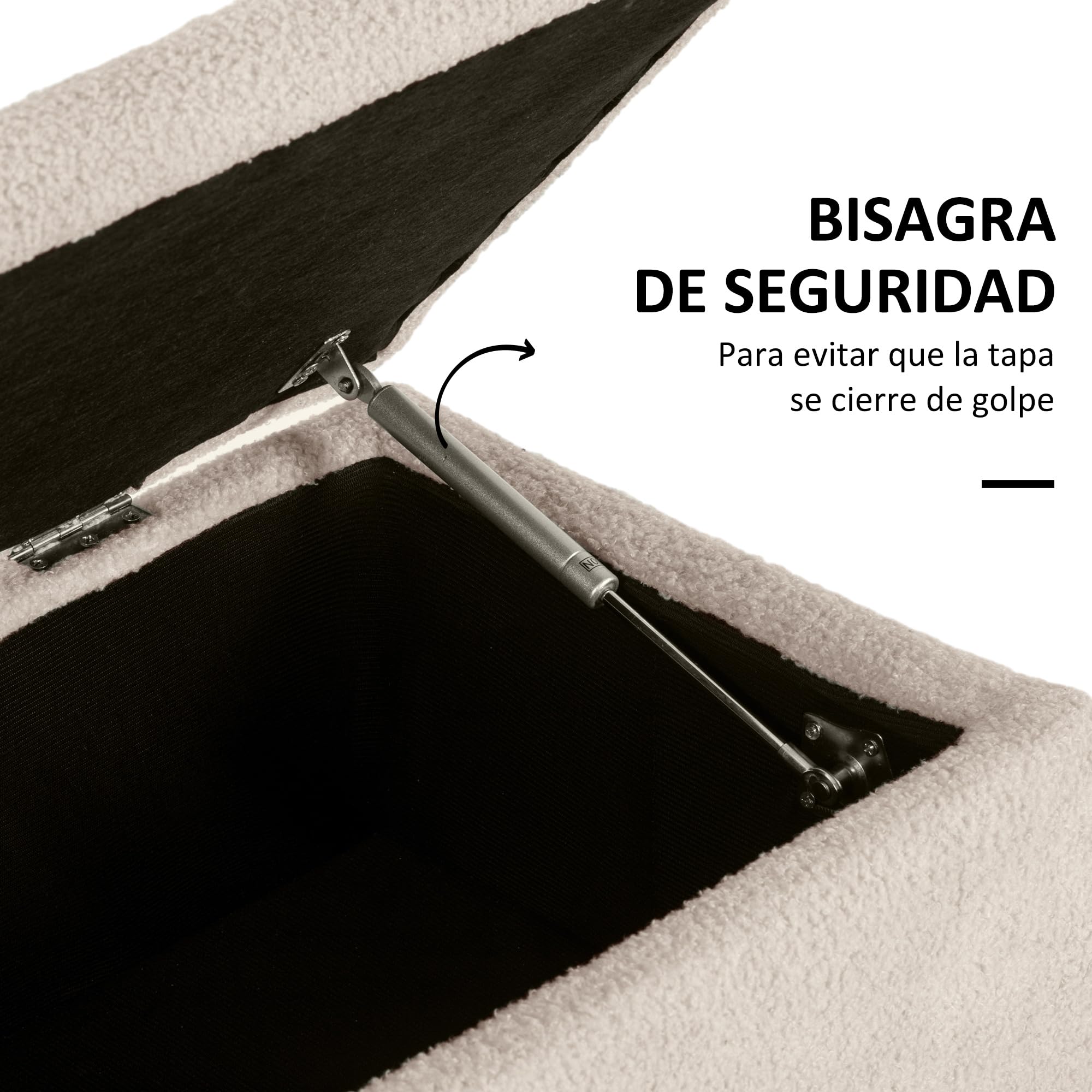 HOMCOM Puff Almacenaje, Banco Almacenaje Plegable, Capacidad de 57 L, 95x38x45 cm, Tapizado en Borreguito, Pie de Cama con Tapa Abatible y Patas de Madera, para Salón, Dormitorio, Entrada, Crema