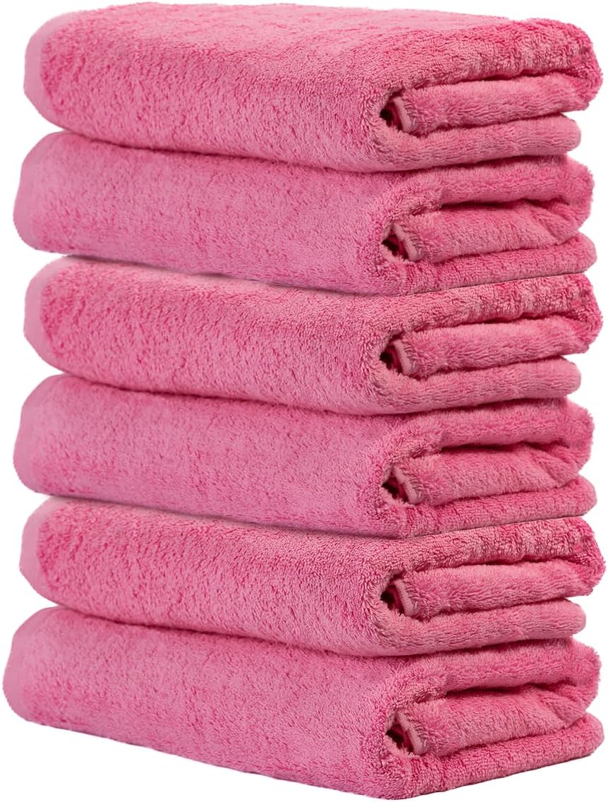 Ôhm - Terry Cloth Towel Set - 4 Extra Fluffy & Soft Bath Towels - 24x48 Inch - for Home, Hotel & Spa Turkish Cotton & Oeko-TEX Certified - Pink Pink Medium Bath Towel 24x48 | 4 pc