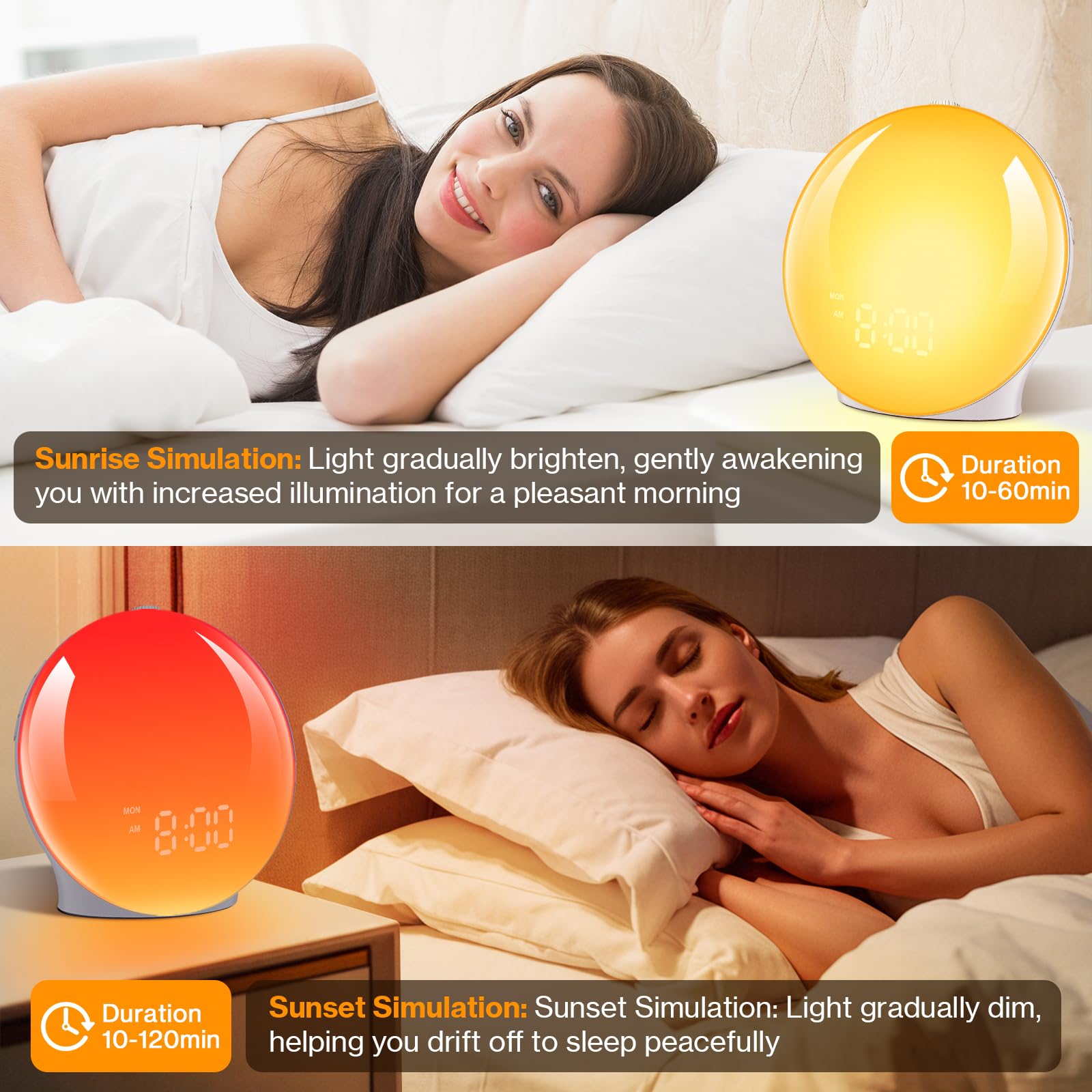Cadrim Tageslichtwecker Wake Up Licht Lichtwecker Radiowecker Sonnenaufgang Sonnenuntergang mit Dual Wecker, 15 Licht, 7 natürlichen Sounds & FM Radio & Snooze Funktion