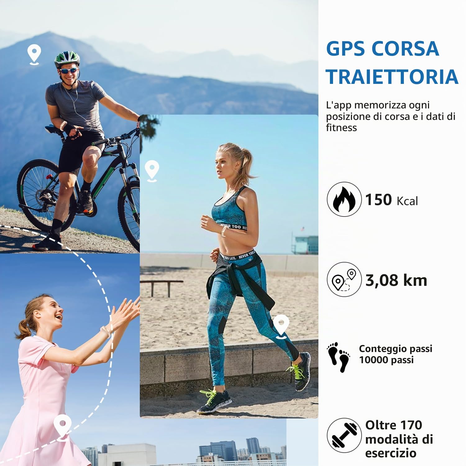 Contapassi Polso Donna, Braccialetto Sportivo 22g Ultraleggero Salute Senza Schermo, Smart Band Monitoraggio Cardiaco 24h, 170+ Modalità Sportive, 40 Giorni Batteria Smartwatch Donna Piccolo