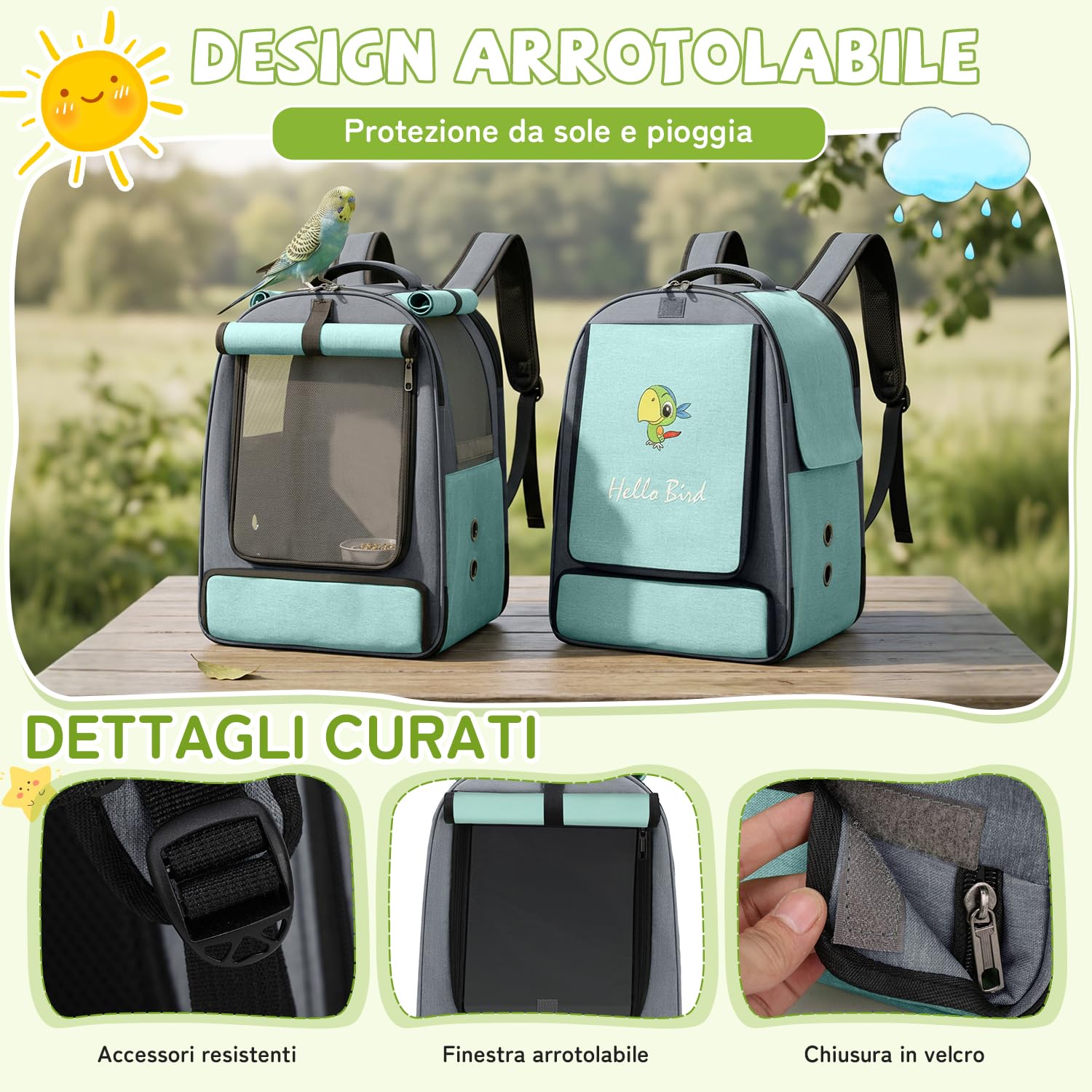 ALLSOPETS Zaino per Uccelli per Pappagalli e Piccoli Animali – Borsa Traspirante con Posatoio Regolabile e Vassoio Rimovibile, Ideale per Viaggi e attività all’Aperto (Blu Ghiacciaio)
