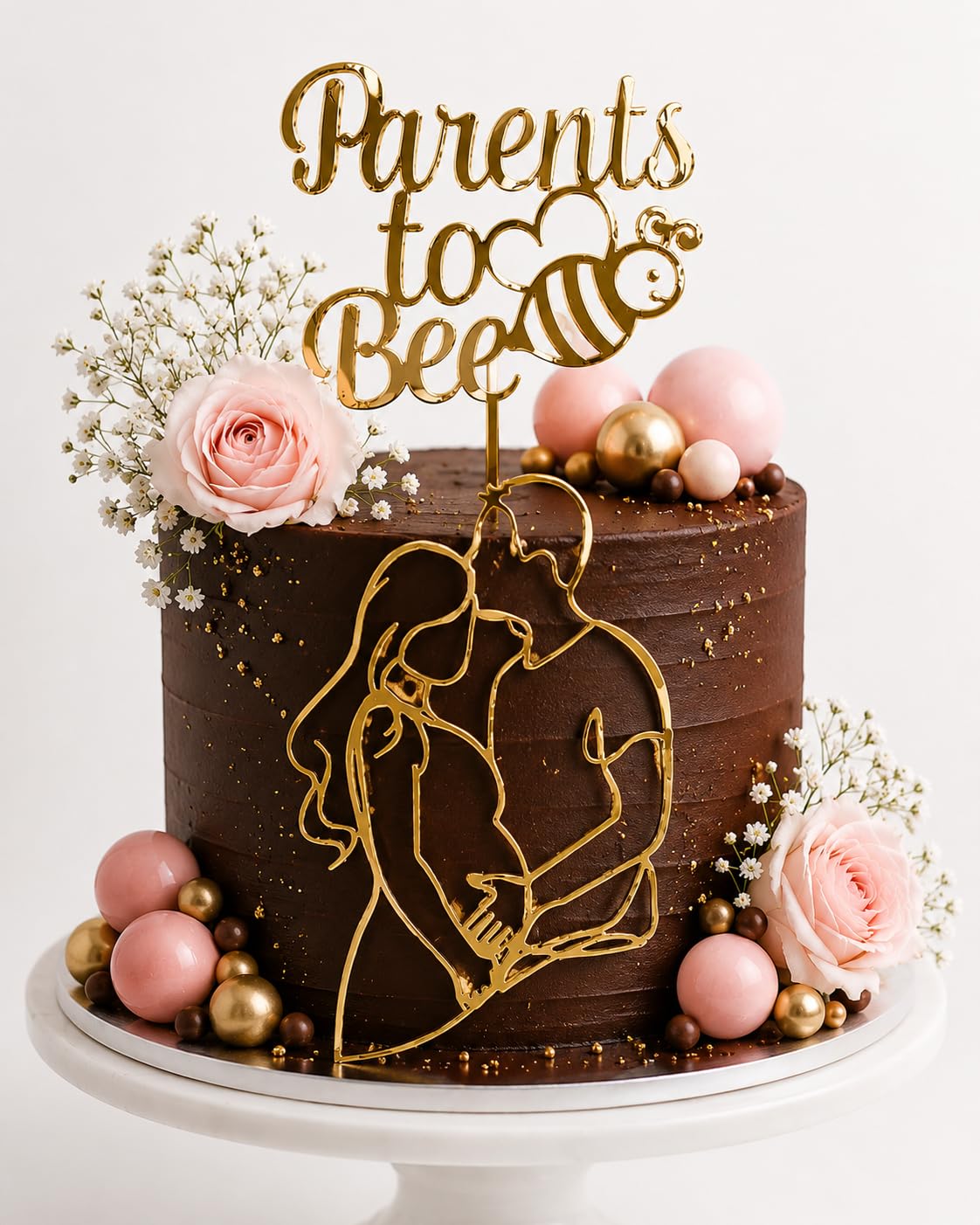 Baby Shower Cake Topper Combo - Pack of 2, Mirror Gold Acrylic Cake Decoration, 6x4 Inch, for Godh Bharai, Mom to Be, Maternity Party, Welcome Baby Celebrations (Parents To Bee)-image-1