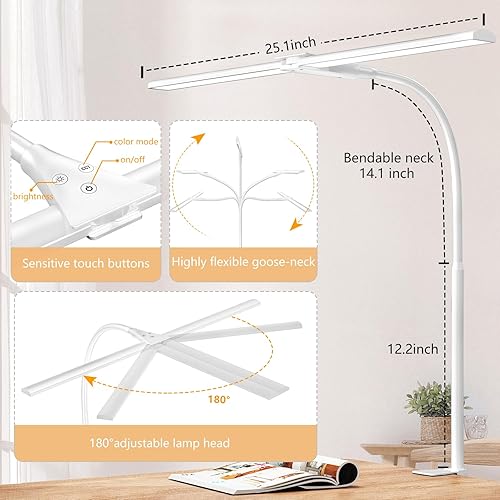 Vista 5 de EppieBasic - Lámparas LED de doble cabezal de arquitecto, iluminación de banco de trabajo extra brillante para oficina, luz de escritorio moderna