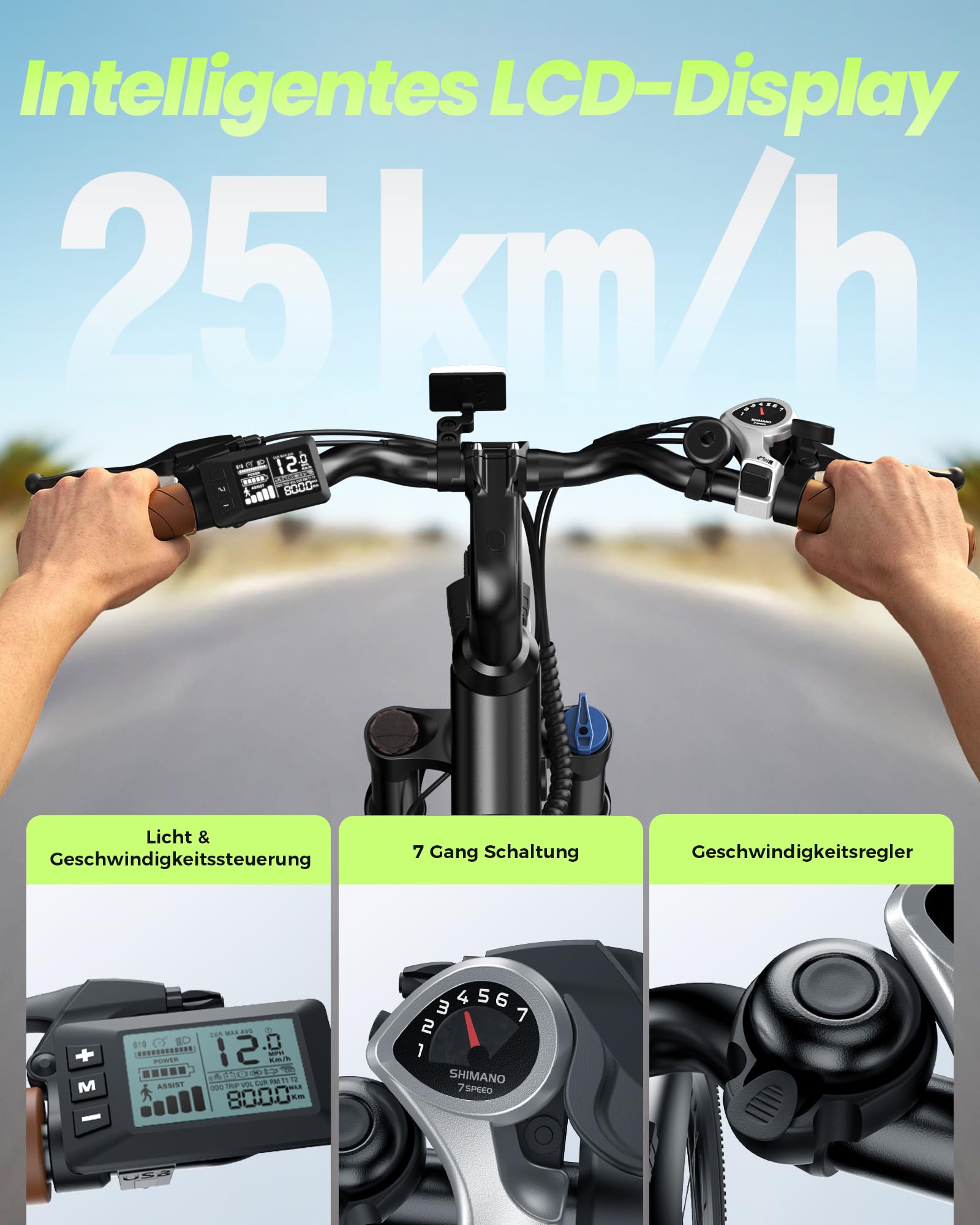 Finbike E Bike für Erwachsene 250W, 26 Zoll CityBike, Elektrofahrrad mit 55 Miles PAS Reichweite, 25 km/h Electric Bike für Herren und Damen,7 Gang Schaltung, Stoßdämpfung
