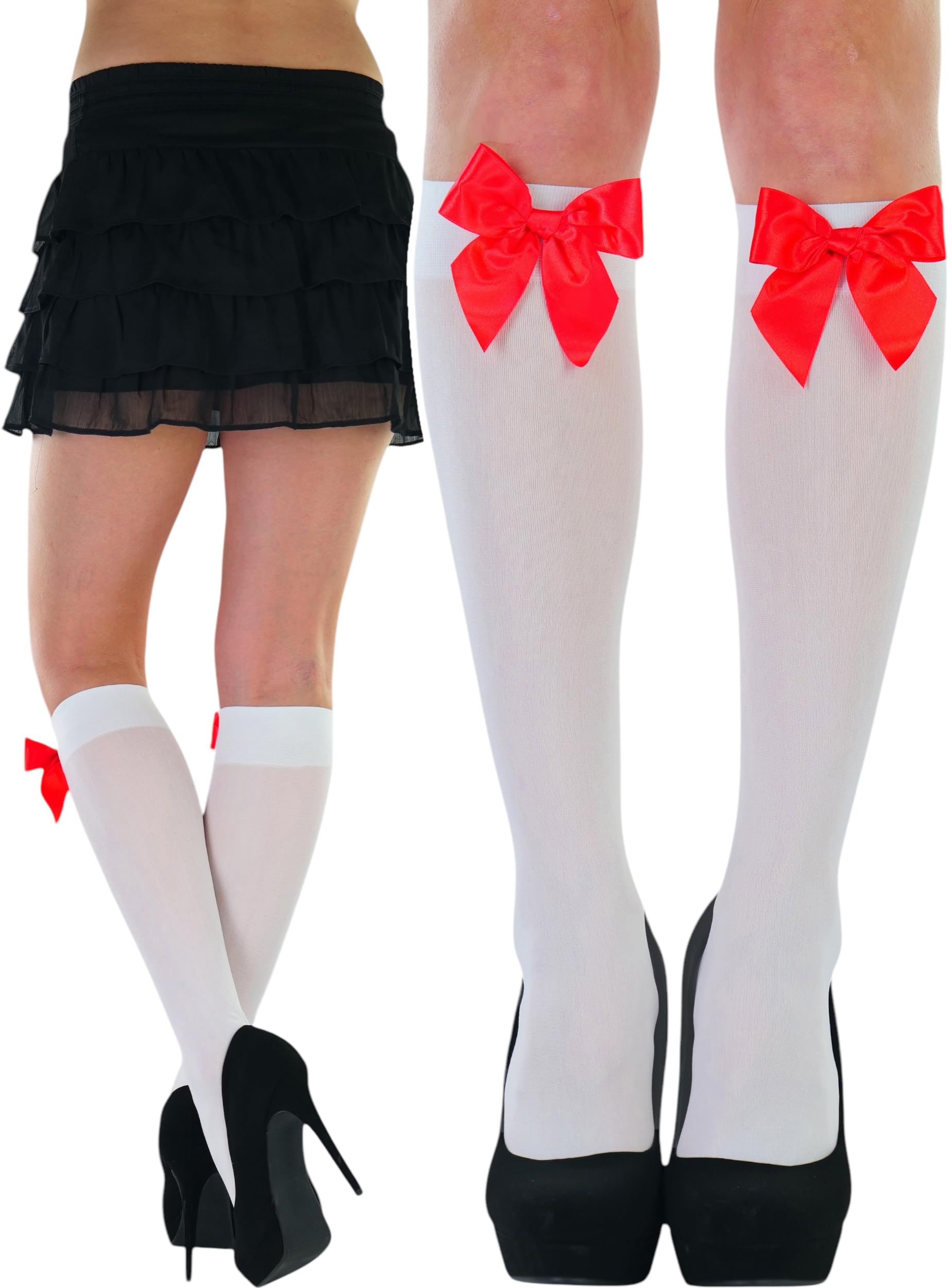 ToBeInStyle Women’s Opaque Knee High Nylon Fashion Socks Solid &amp; w/Front Satin Bow