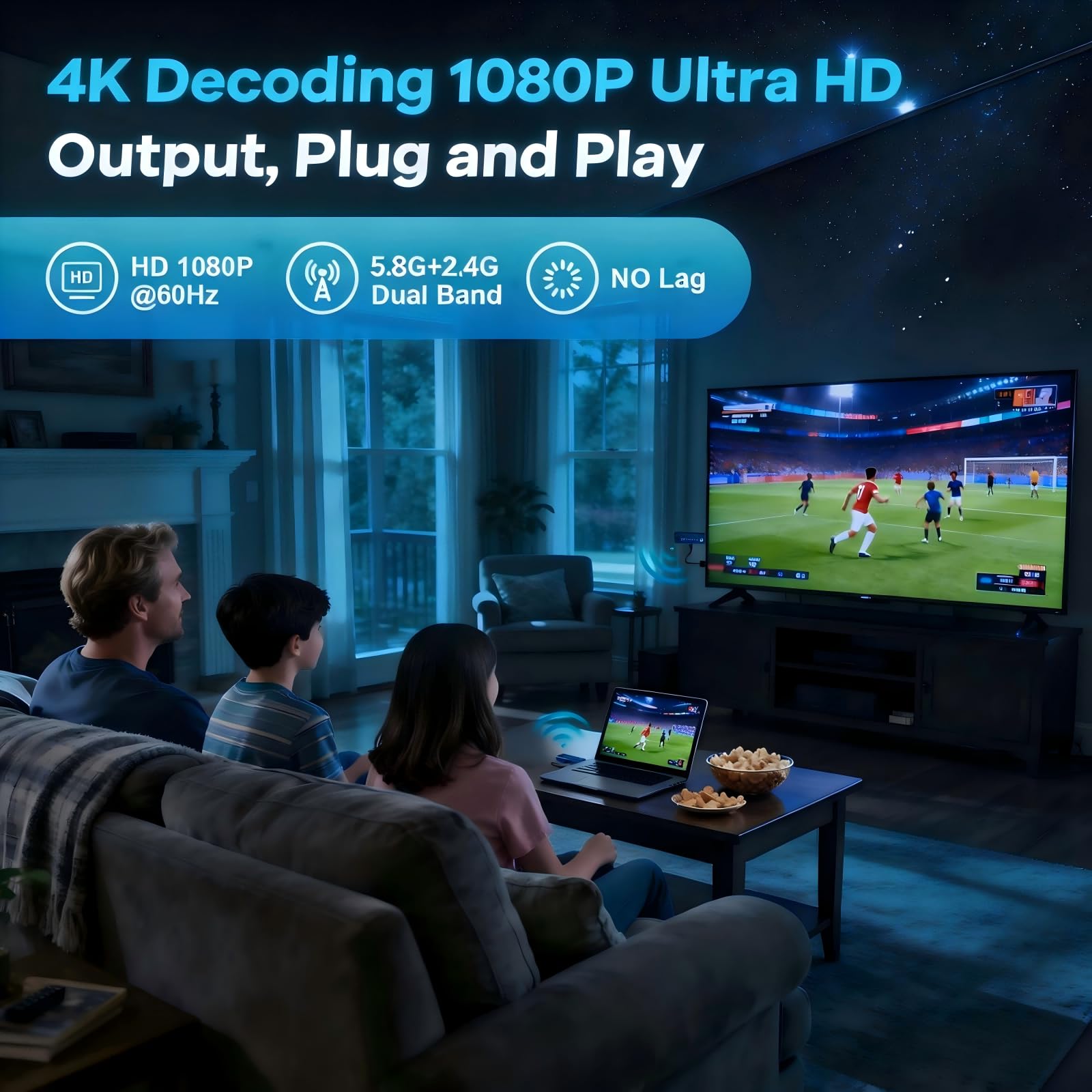 Trasmettitore Ricevitore HDMI Wireless, 1080P 60Hz Plug and Play, Nessun Driver Nessun Wi-Fi, 50m Trasmissione 5.8G, Mirroring Estensione per PC Portatile Proiettore TV