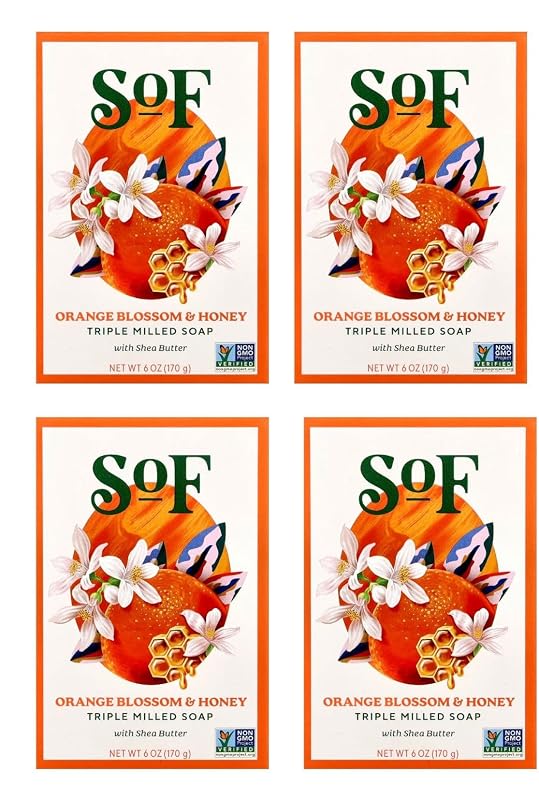 Sabonete em barra South Of France Orange Blossom & Honey com óleo de coco e manteiga de karité, pacote com 4