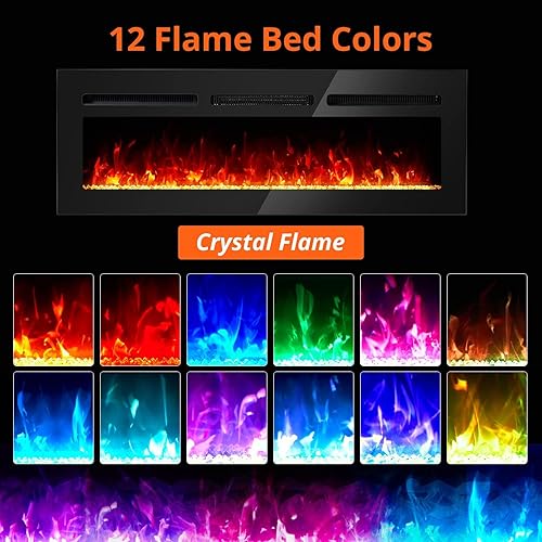 Miniatura 3 de Chimenea eléctrica de 50 pulgadas empotrada en la pared y montada en la pared, calentador de chimenea y chimenea lineal con llama multicolor,