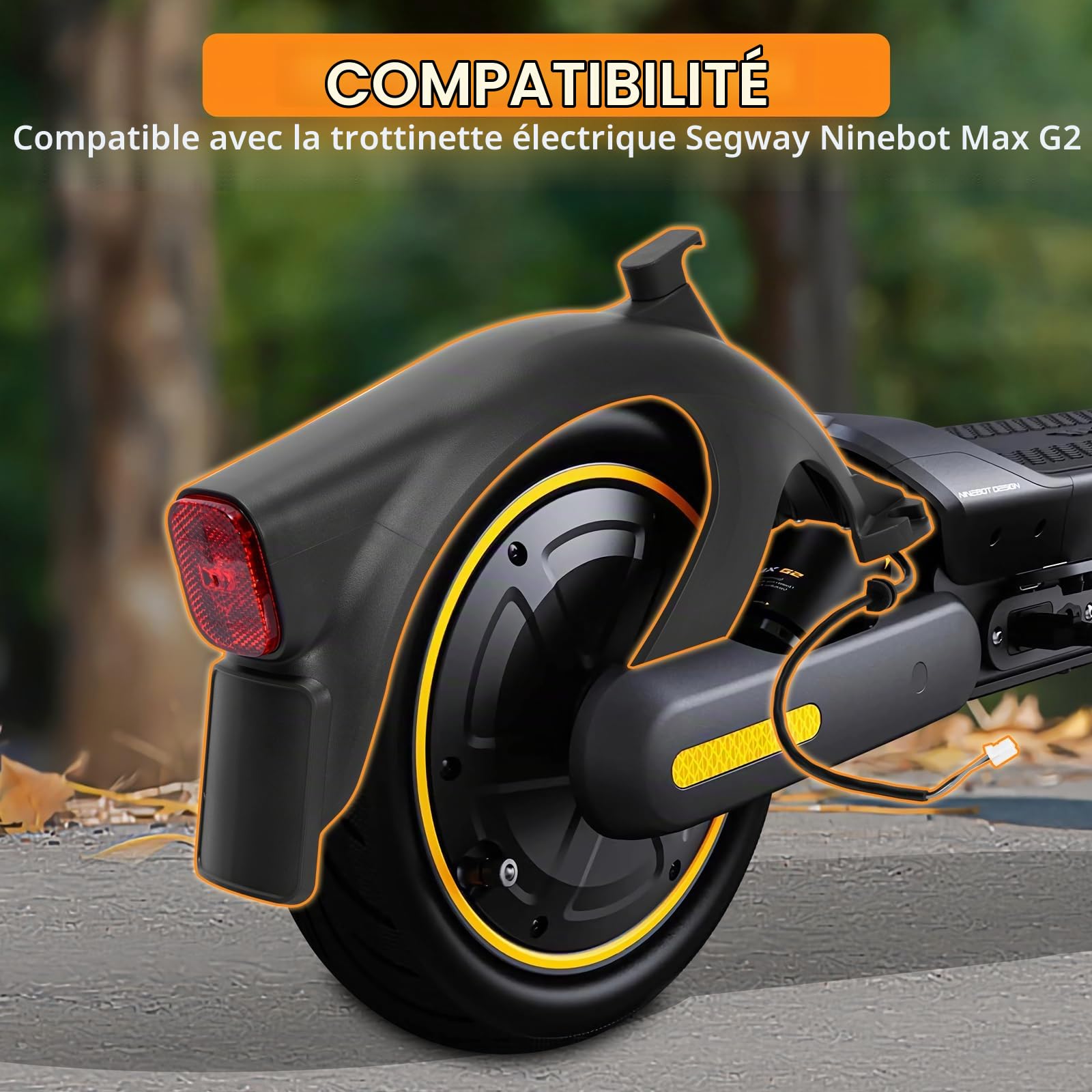 Garde Boue Arrière pour Scooter Électrique Segway Ninebot Max G2, Garde-Boue Arrière de Rechange avec Feu Arrière, Accessoires pour Trottinette Électrique