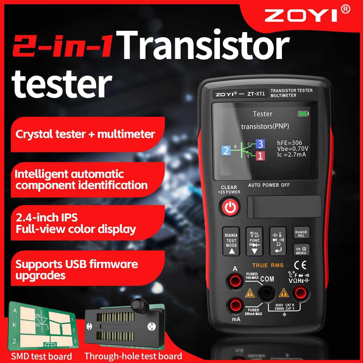 ZOYI ZT-XT1 - Multimetro digitale LCR 2 in 1 e tester transistor, per test di continuità dei diodi di resistenza alla tensione