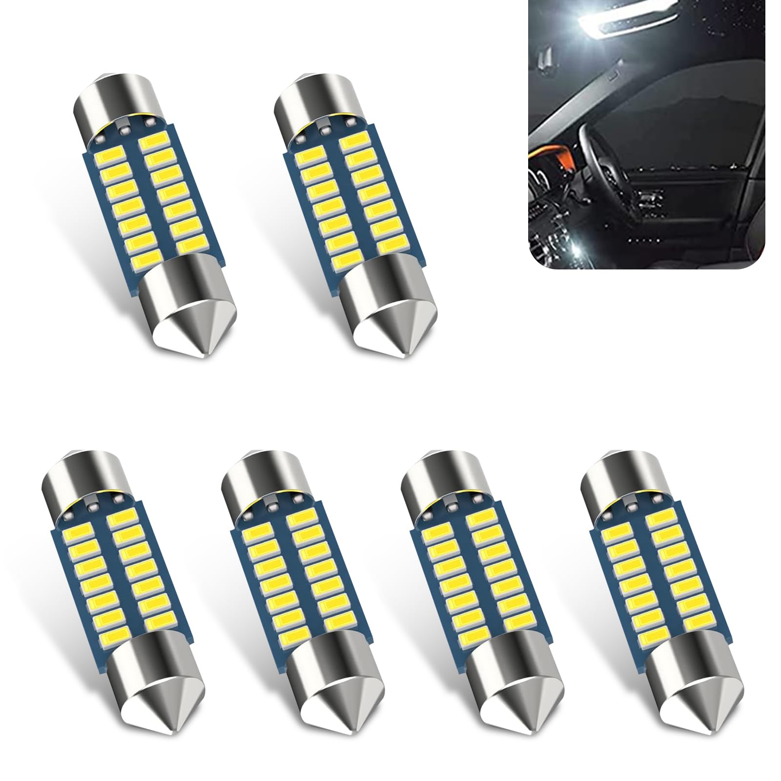 6 PCS Car 578 Led Car Bulb 211-2 Led Festoon Bulb 31mm 1.22in 212-2 Led Car Bulb for Car Map Light Dome Light, 3014 Chips 6000k White Super Bright Interior Led Car Bulb (White)