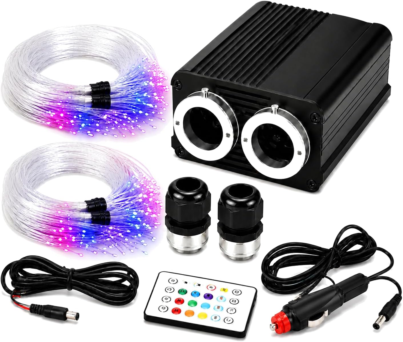 Starlight Headliner Kit - 32W Dual Head RGBW Fiber Optic Star Ceiling Lights, 1000 Strands 0.03in x 9.8ft, App & 24-Key Remote, Twinkle & Music Sync, IP65 Aluminum Engine, 2-Year Warranty