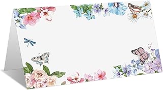 Place Cards for Butterfly Floral Party, Editable Name Place Cards, Seating Place Cards for Tables, Tent Style Cards for Wedding, Bride & Baby Shower, Easy Folding, Pack of 25 Escort Cards(B08)