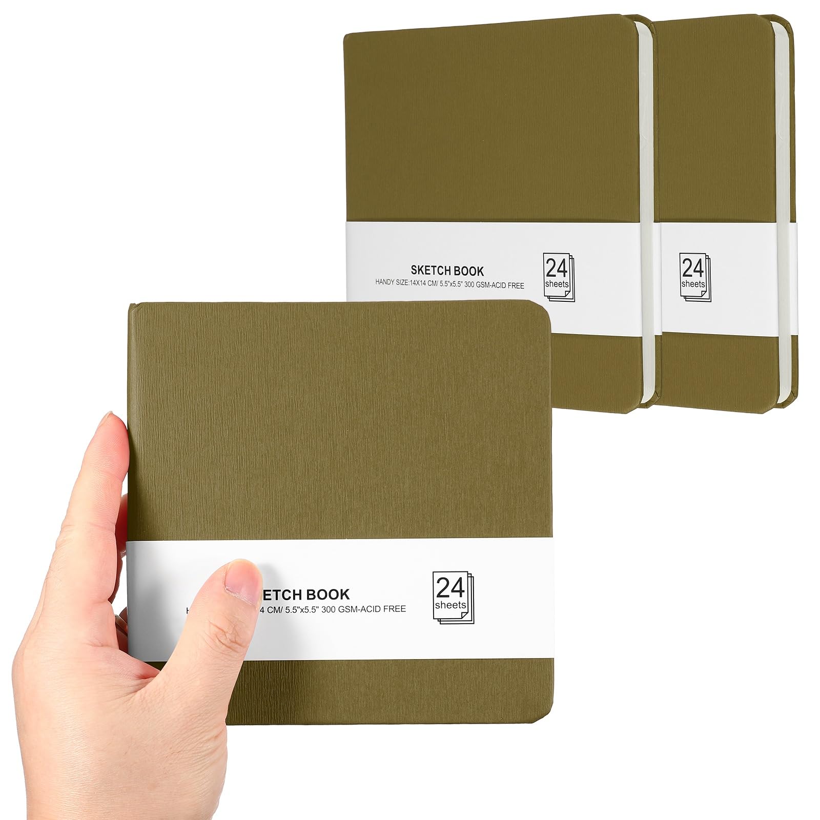 PATIKIL 5.5x5.5 Small Sketchbook, 3 Pack Mini Sketchbook Watercolor Paper Pad 300GSM Thick Paper 24 Sheets/48 Pages Square Tiny Sketch Pad Pocket for Drawing Travel Artist Adults, Brown