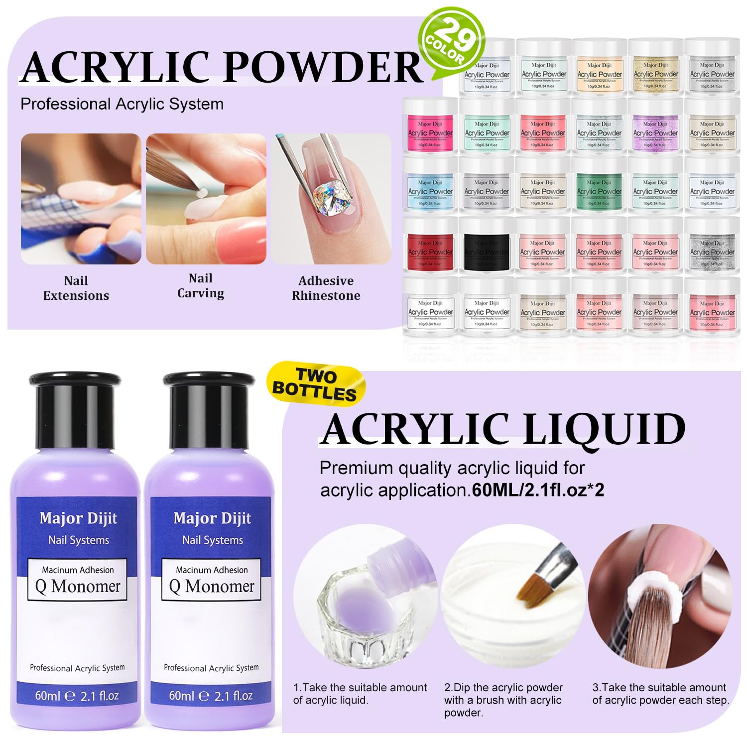 Nagelstudio Set, 29 Farben Acrylpulver mit 2*60ml Acryl Liquid/Monomer Nagelfräser für Gelnägel mit UV Lampe für Gelnägel set, Nageldesign Gelnägel Starterset
