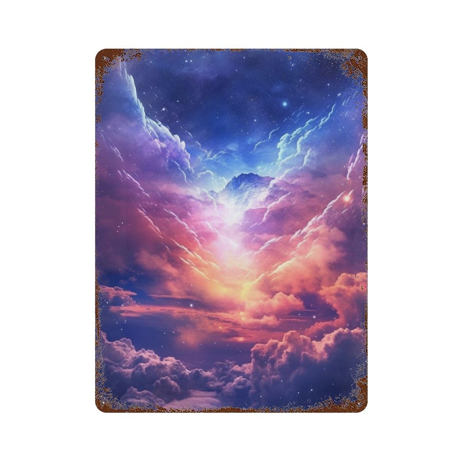 Cosmic Cloudscape Rusty Metal Tin Sign 15.7"x11.8", Shabby Chic Decor for Garage, Bar And Workshop Decor